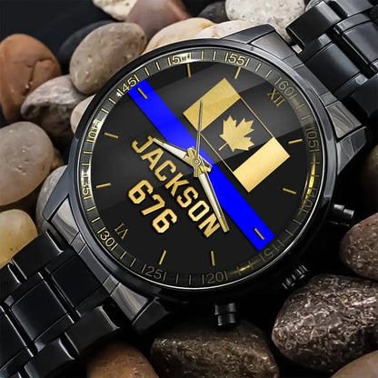 Personalized Canadian Police Blue Line Custom Name & ID Watch