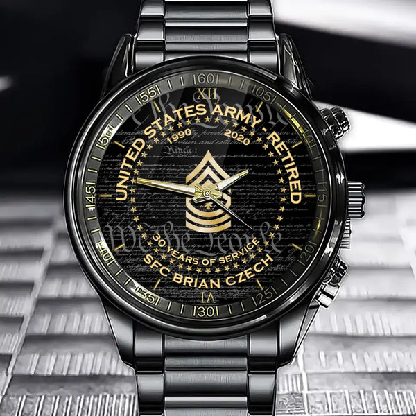 Personalized US Army Retired Custom Rank & Time Watch Printed