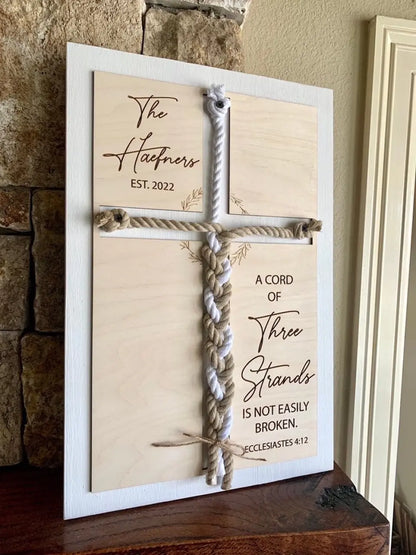 ENGRAVED, A Cord of Three Strands is Not Easily Broken Unity Ceremony Sign, Personalized Gift for Couple, Anniversary Gift