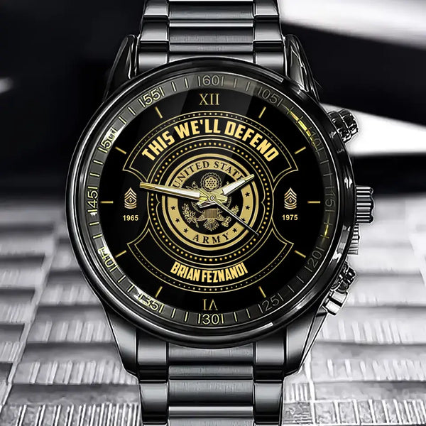 Personalized This We'll Defend US Army Veteran Custom Rank & Name Number Watch