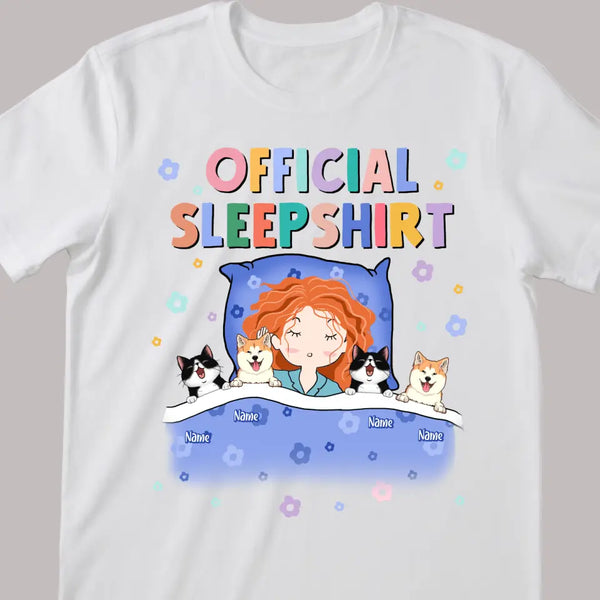 Official Sleep Shirt, Cute Girl With Her Pets, Dog & Cat Mom Gift, Personalized Pet Lover T-shirt