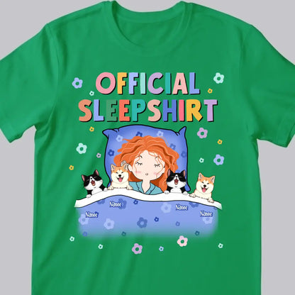 Official Sleep Shirt, Cute Girl With Her Pets, Dog & Cat Mom Gift, Personalized Pet Lover T-shirt