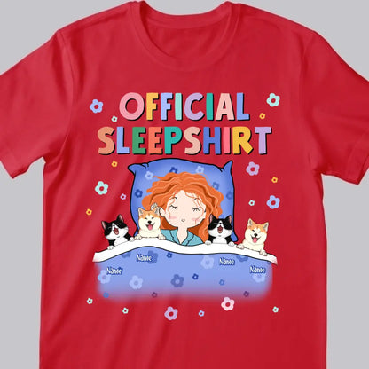 Official Sleep Shirt, Cute Girl With Her Pets, Dog & Cat Mom Gift, Personalized Pet Lover T-shirt