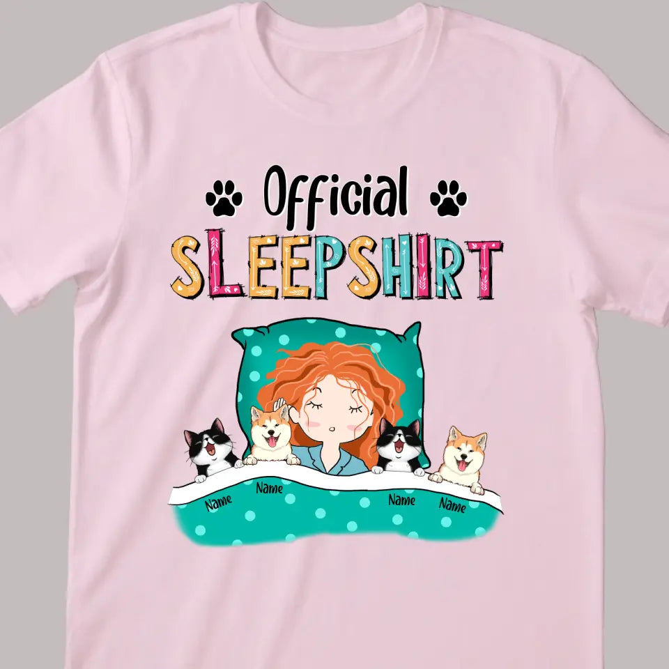Official Sleep Shirt, Girl And Her Cats & Dogs, Personalized Dog & Cat Lovers T-shirt