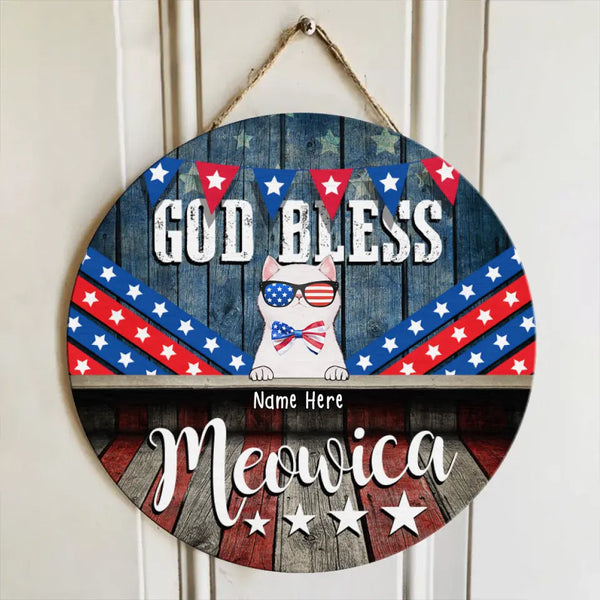 4th Of July Sign, Gifts For Cat Lovers, God Bless Meowica Custom Wood Signs, Personalized Housewarming Gifts, Cat Mom Gifts