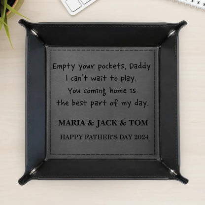 Empty your Pockets Daddy Custom Engraved Christmas or Father's Day Gift for Dad | Custom Leather Catchall Personalized Valet Tray for Men