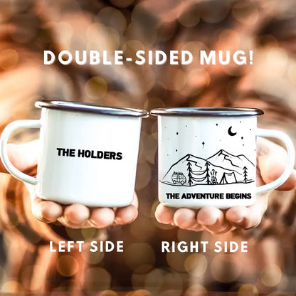 Verlobungsgeschenke, individuelle Tasse für Paare, Geschenk, personalisierbar, 1 Berg-Camping-Tasse, rustikaler Verlobter, frisch verlobte Hochzeitsbraut, Lagerfeuerkaffee