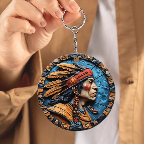 Indian Keychain Customizable Acrylic Native American Warrior Design