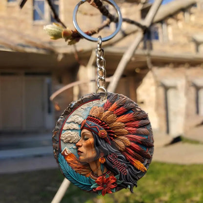 Indian Keychain Customizable Acrylic Native American Warrior Design