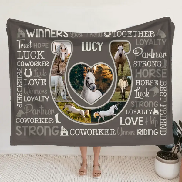 Horse Best Friend Together Custom Photo Blanket, Personalized Horse Photo Collage Blanket, Gifts For Horse Lover Horse Rider