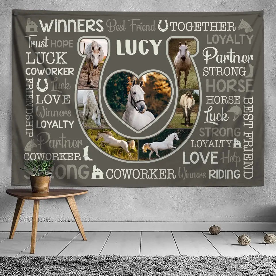 Horse Best Friend Together Custom Photo Blanket, Personalized Horse Photo Collage Blanket, Gifts For Horse Lover Horse Rider