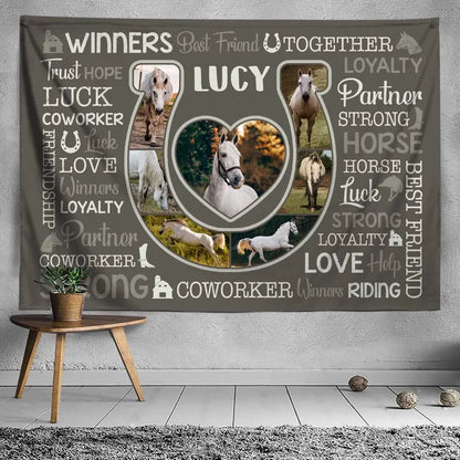 Horse Best Friend Together Custom Photo Blanket, Personalized Horse Photo Collage Blanket, Gifts For Horse Lover Horse Rider