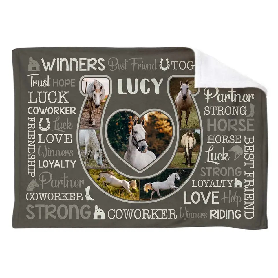 Horse Best Friend Together Custom Photo Blanket, Personalized Horse Photo Collage Blanket, Gifts For Horse Lover Horse Rider