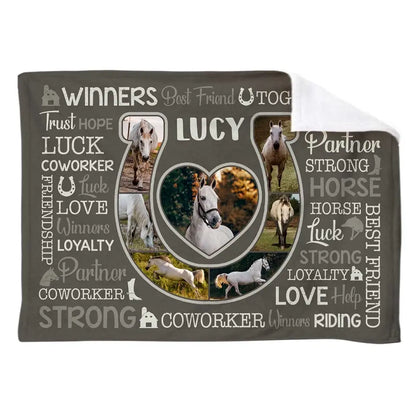 Horse Best Friend Together Custom Photo Blanket, Personalized Horse Photo Collage Blanket, Gifts For Horse Lover Horse Rider