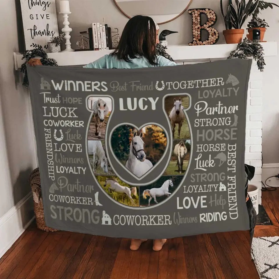 Horse Best Friend Together Custom Photo Blanket, Personalized Horse Photo Collage Blanket, Gifts For Horse Lover Horse Rider