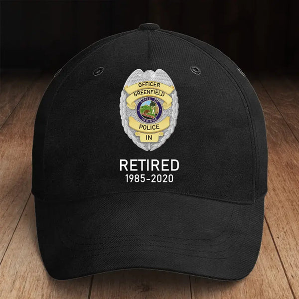 Personalized US Police Badge & Service Time Black Cap 2D Printed