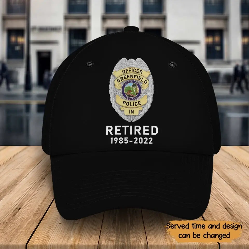 Personalized US Police Badge & Service Time Black Cap