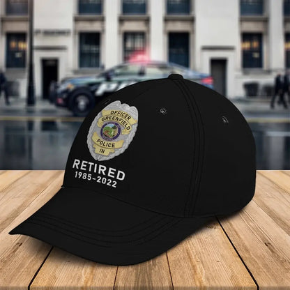 Personalized US Police Badge & Service Time Black Cap