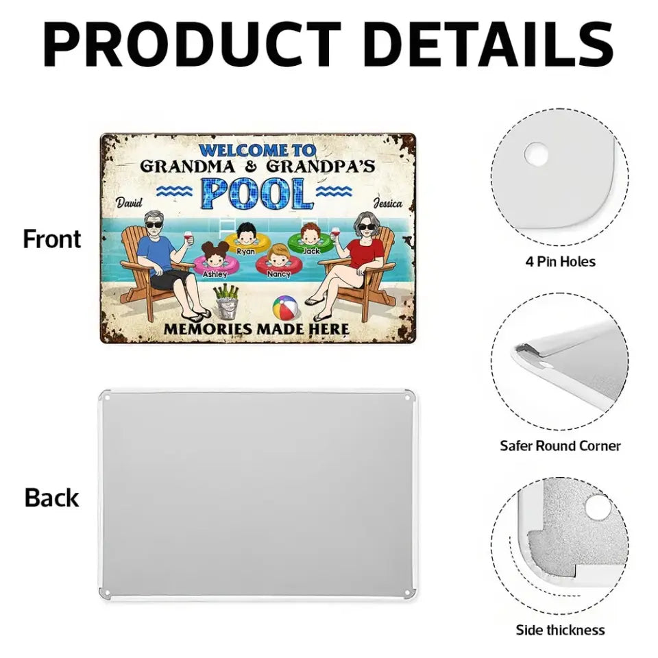 Welcome To Grandparents Pool Personalized Metal Sign, Housewarming Gift, Birthday Gift For Dad Mom Grandpa Grandma