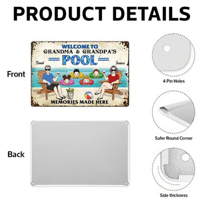 Welcome To Grandparents Pool Personalized Metal Sign, Housewarming Gift, Birthday Gift For Dad Mom Grandpa Grandma