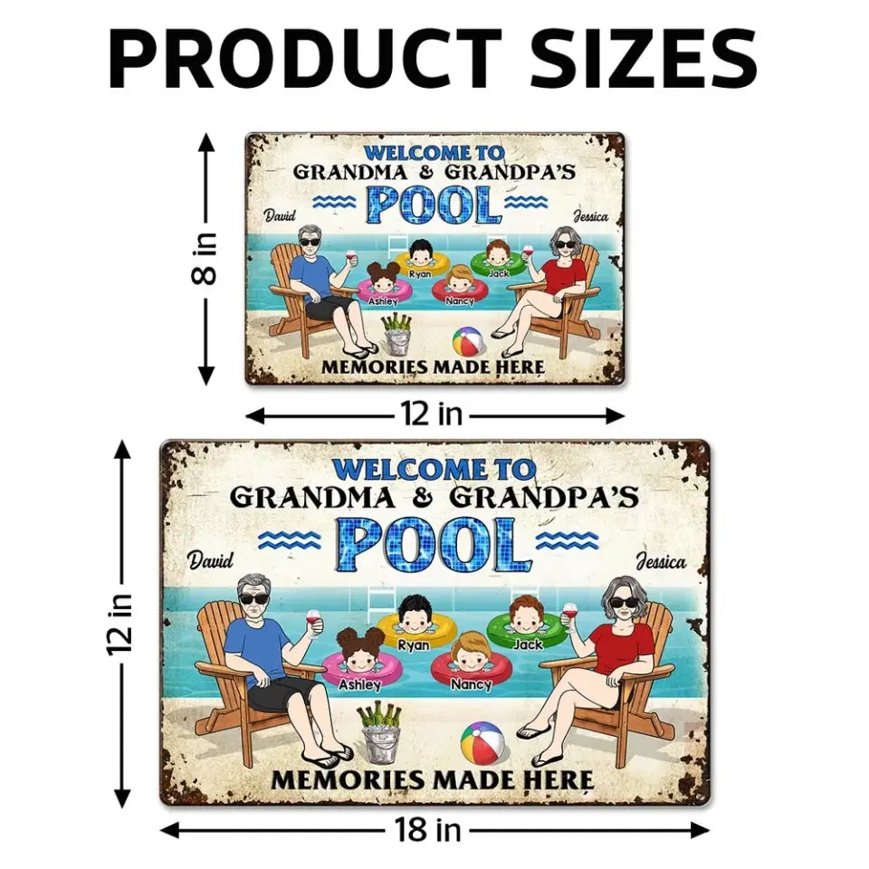 Welcome To Grandparents Pool Personalized Metal Sign, Housewarming Gift, Birthday Gift For Dad Mom Grandpa Grandma