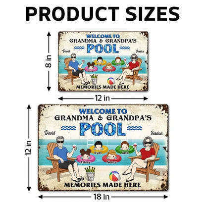 Welcome To Grandparents Pool Personalized Metal Sign, Housewarming Gift, Birthday Gift For Dad Mom Grandpa Grandma