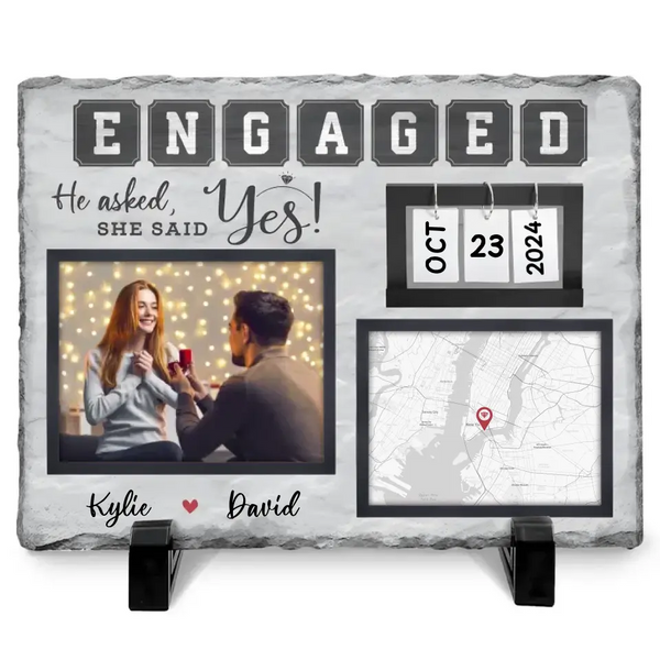 Custom Engagement Gift For Couple He Asked She Said Yes Photo Slate