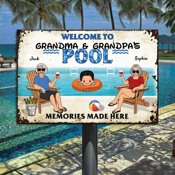 Welcome To Grandparents Pool Personalized Metal Sign, Housewarming Gift, Birthday Gift For Dad Mom Grandpa Grandma
