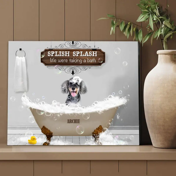 Custom Pet Portrait On Canvas Funny Dogs In A Bathtub Wall Decor Art