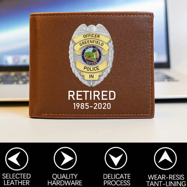 Personalized US Police Badge & Service Time Leather Wallet
