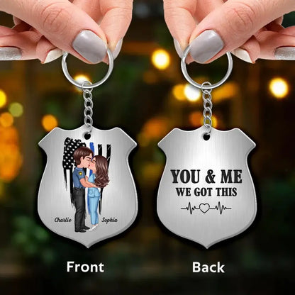 Be Safe I Need You Here With Me Couple Kissing Gift by Occupation Gift For Her Gift For Him Firefighter, Police Officer Personalized Metal Keychain