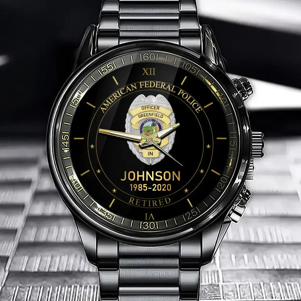 Personalized US Police Badge Custom Name & Time Watch