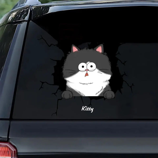 Funny Cat Decor On Car Fridge Window Personalized Decal