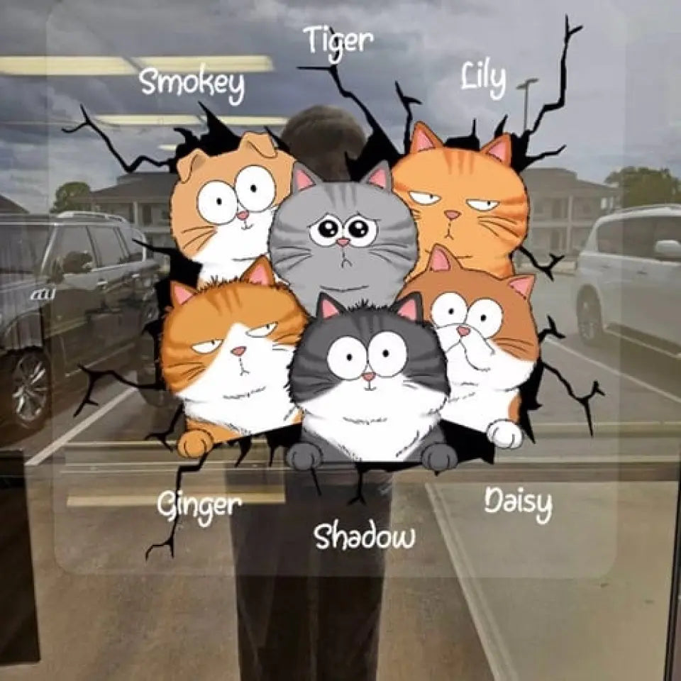 Funny Cat Decor On Car Fridge Window Personalized Decal