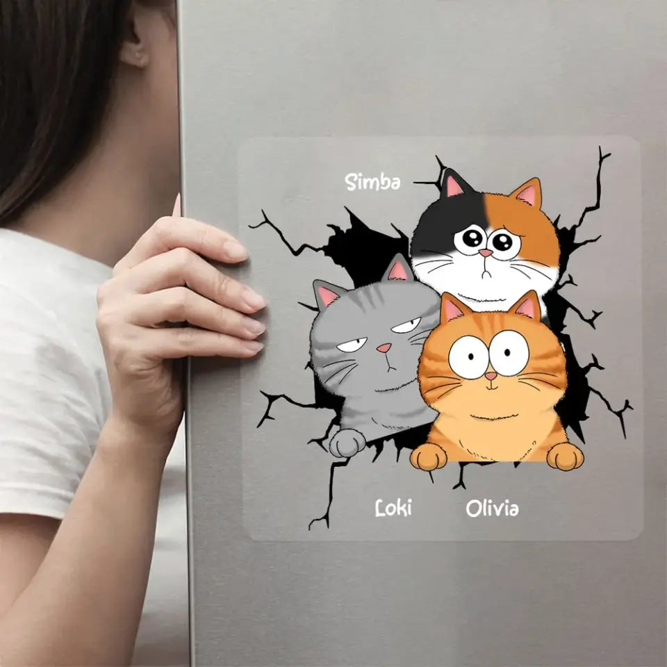Funny Cat Decor On Car Fridge Window Personalized Decal
