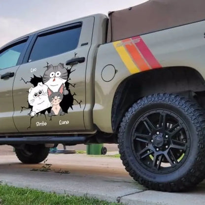 Funny Cat Decor On Car Fridge Window Personalized Decal