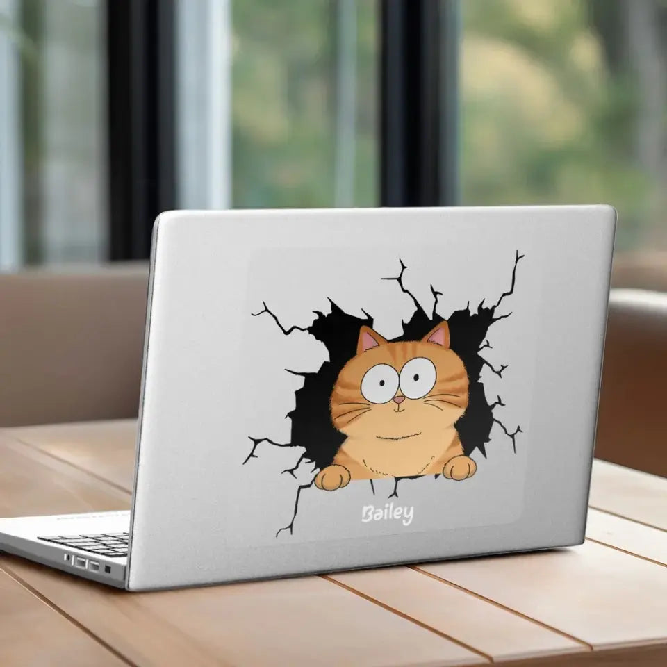 Funny Cat Decor On Car Fridge Window Personalized Decal