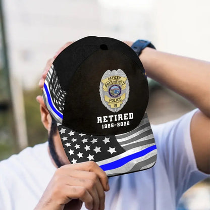 Custom US Police Flag Cap - Personalized Retired Police Badge Hat
