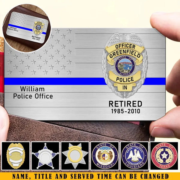 Custom US Police Badge Aluminum Wallet Card  - Gift for Police Officer