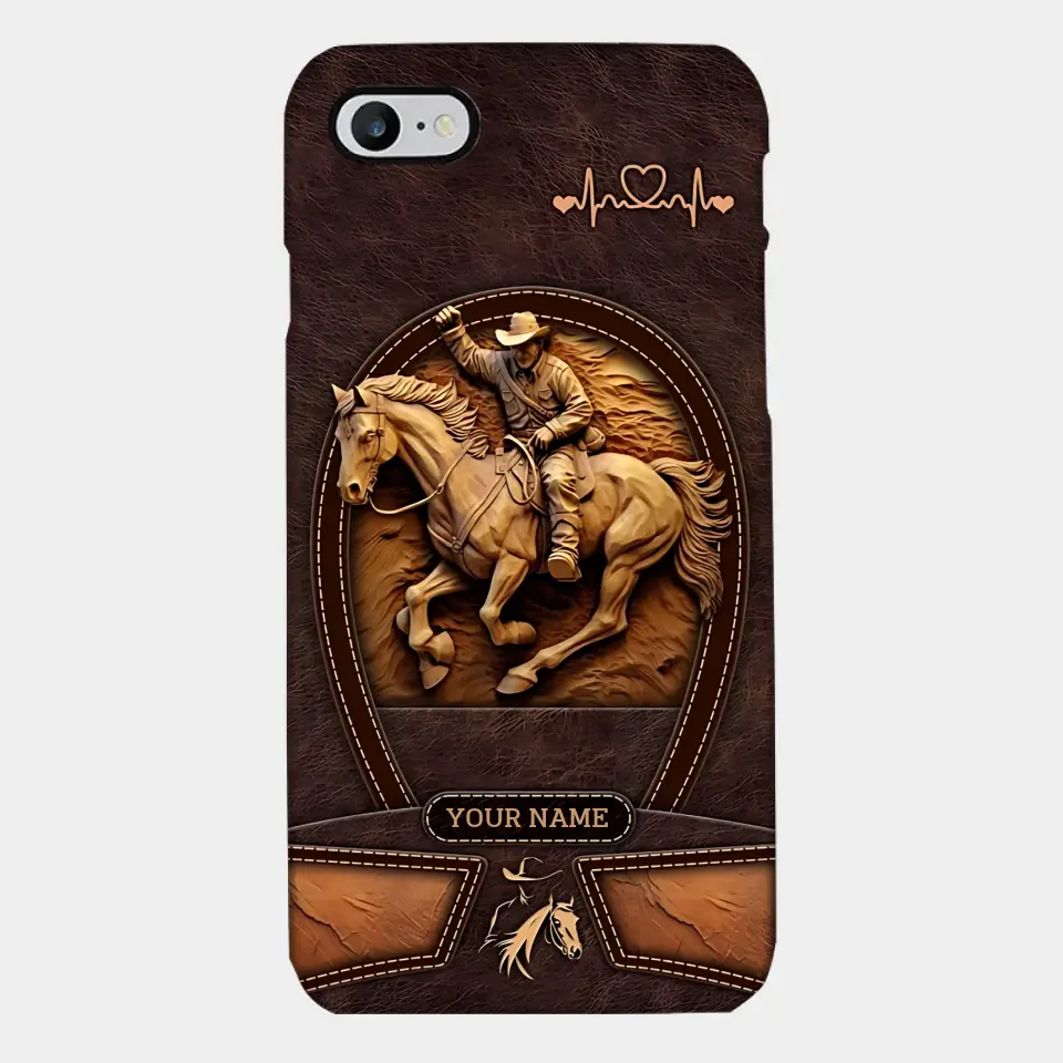 Cowboy On A Horse Printed Leather Pattern Personalized Phone Case Custom Horse Design