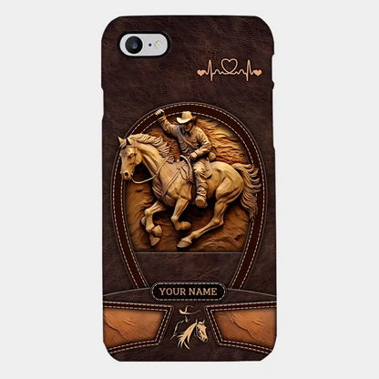 Cowboy On A Horse Printed Leather Pattern Personalized Phone Case Custom Horse Design