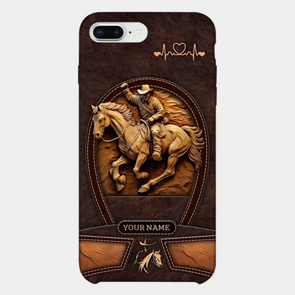 Cowboy On A Horse Printed Leather Pattern Personalized Phone Case Custom Horse Design