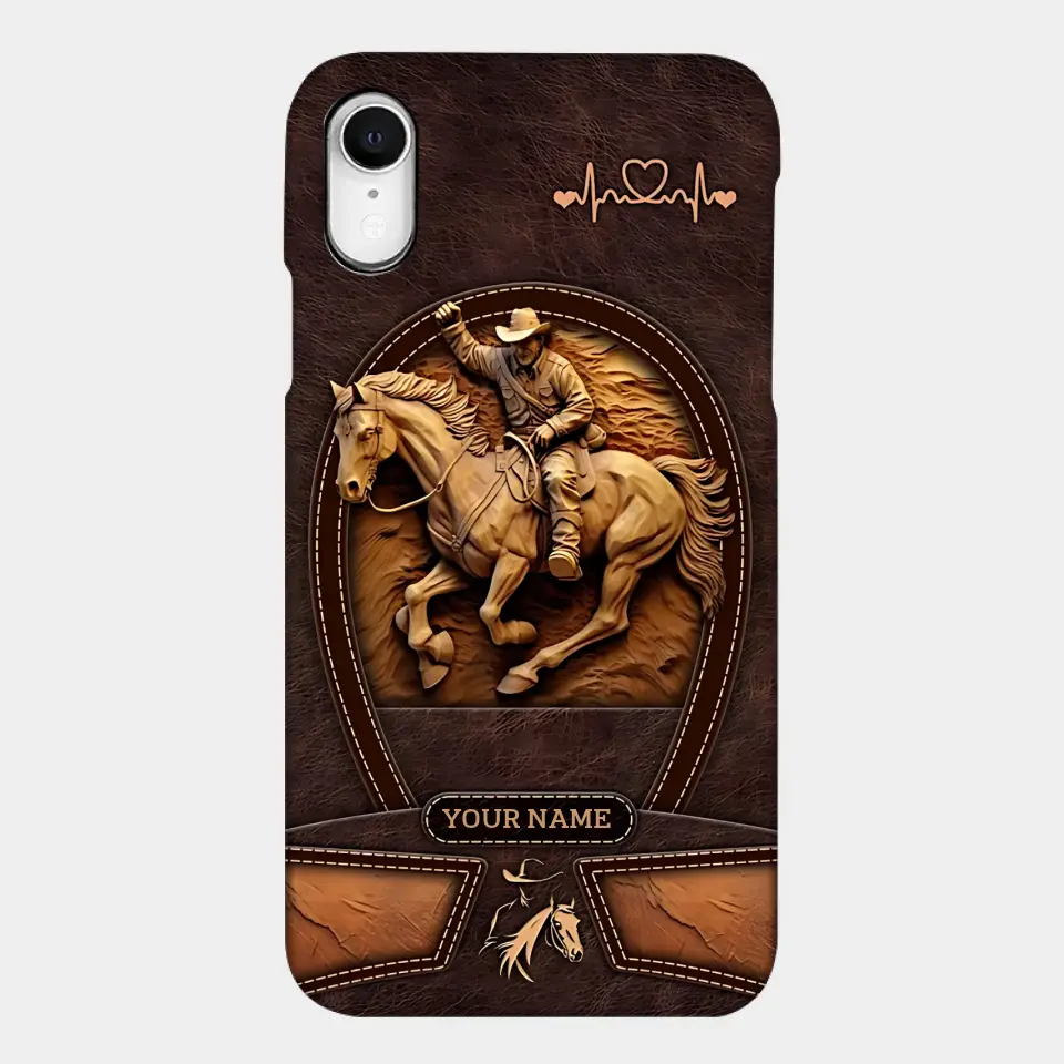 Cowboy On A Horse Printed Leather Pattern Personalized Phone Case Custom Horse Design