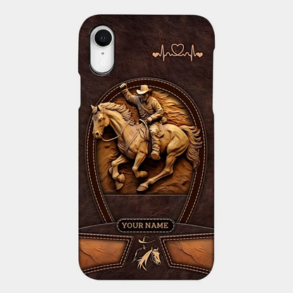 Cowboy On A Horse Printed Leather Pattern Personalized Phone Case Custom Horse Design