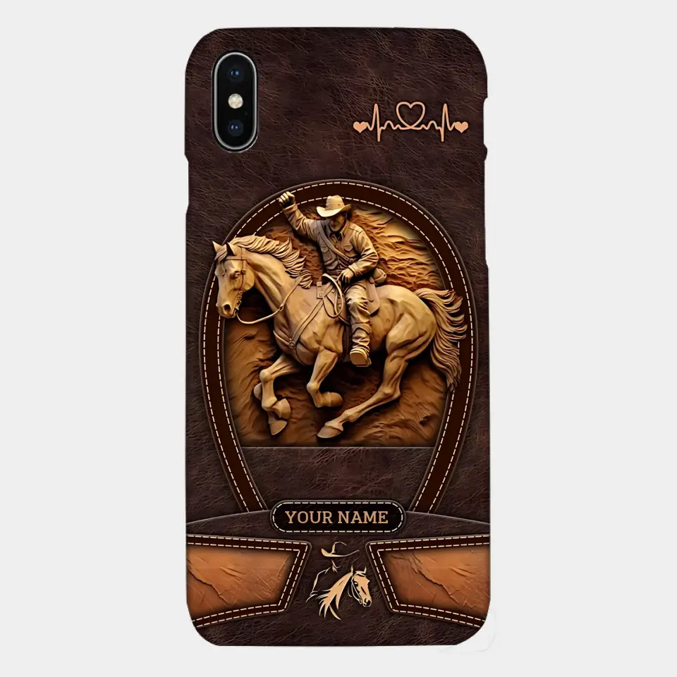 Cowboy On A Horse Printed Leather Pattern Personalized Phone Case Custom Horse Design