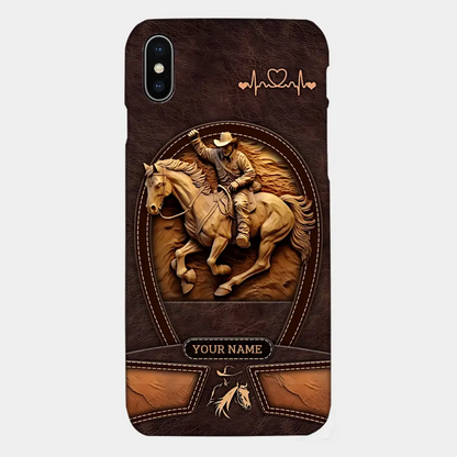 Cowboy On A Horse Printed Leather Pattern Personalized Phone Case Custom Horse Design