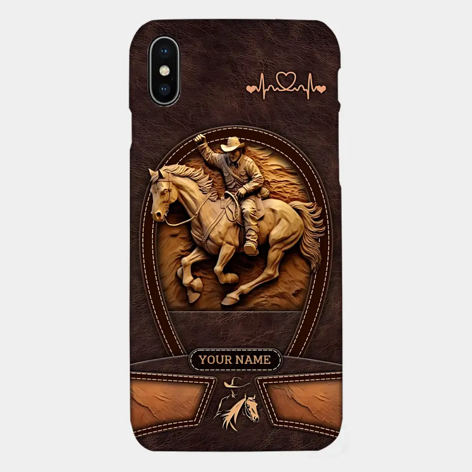 Cowboy On A Horse Printed Leather Pattern Personalized Phone Case Custom Horse Design