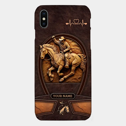 Cowboy On A Horse Printed Leather Pattern Personalized Phone Case Custom Horse Design