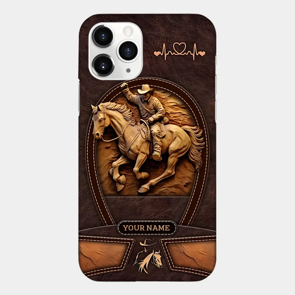 Cowboy On A Horse Printed Leather Pattern Personalized Phone Case Custom Horse Design