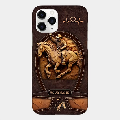 Cowboy On A Horse Printed Leather Pattern Personalized Phone Case Custom Horse Design